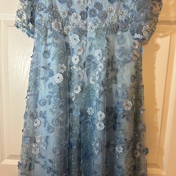 MAC DUGGAL Applique High Neck Puff Sleeve A Line Dress NWT - Picture 7 of 11